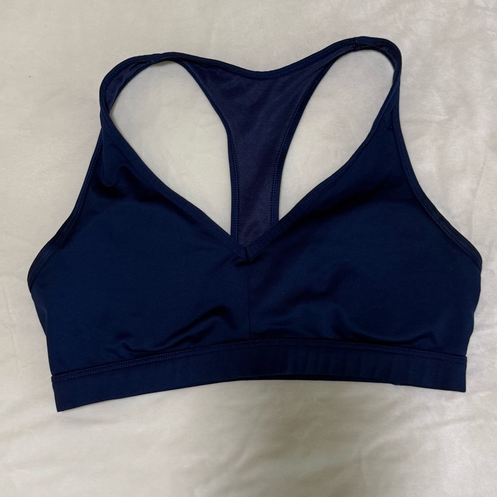 Navy Racerback Sports Bra with criss cross detail